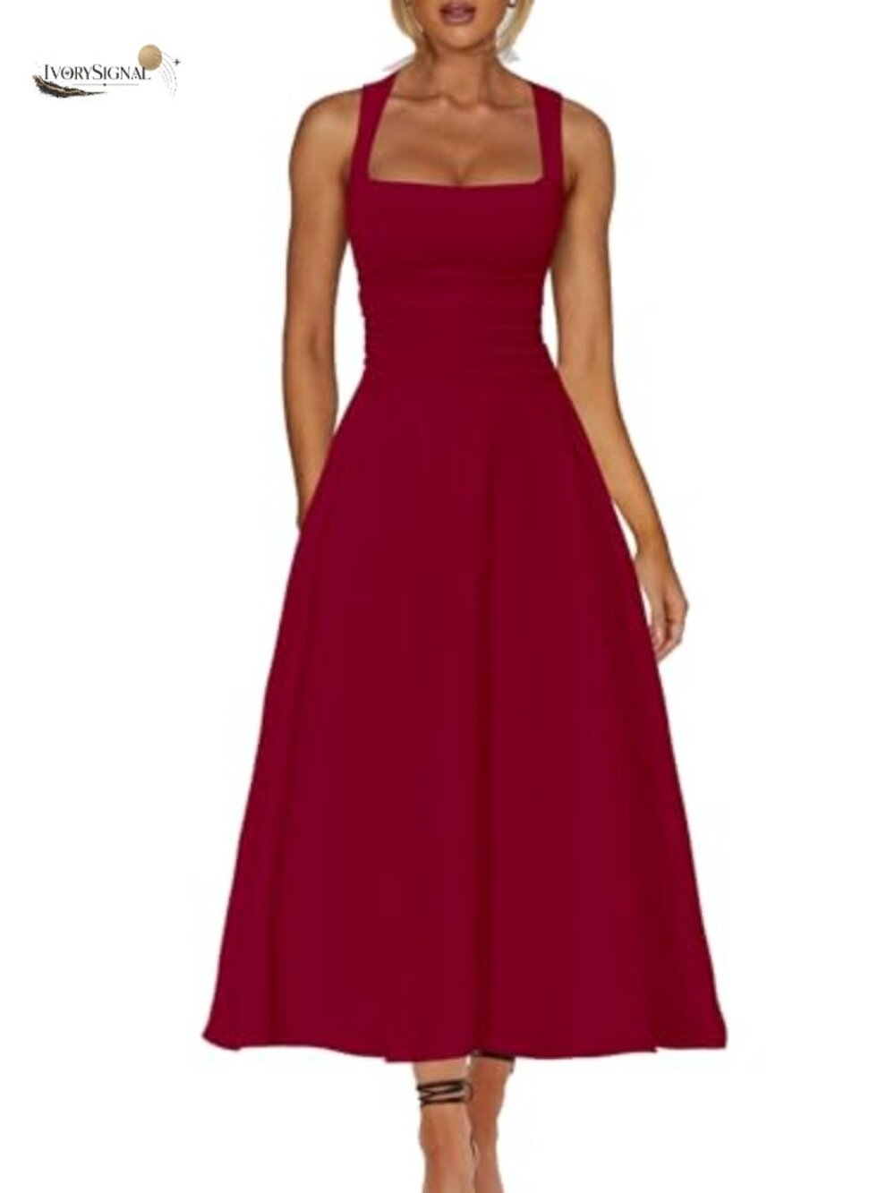 Corset A-Line Formal Maxi Dress Sleeveless Square Neck Ruffle Hem